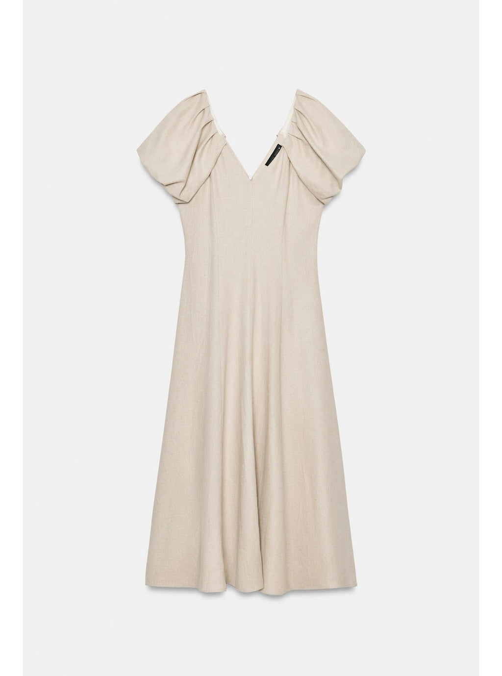 Linen Beige Short Sleeves Midi Dress