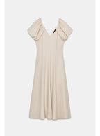 Linen Beige Short Sleeves Midi Dress