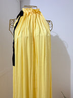 Yellow Pleated Satin Midi Dress