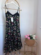 Black Floral Embroidered Sleeveless Midi Dress