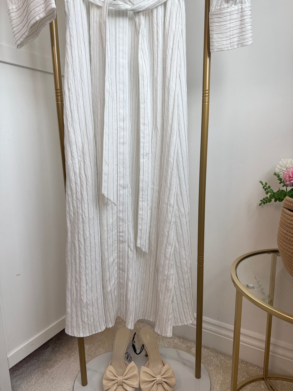 White Belted Midi Shirt Dress