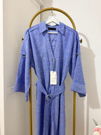 Blue Linen Belted Shirt Dress
