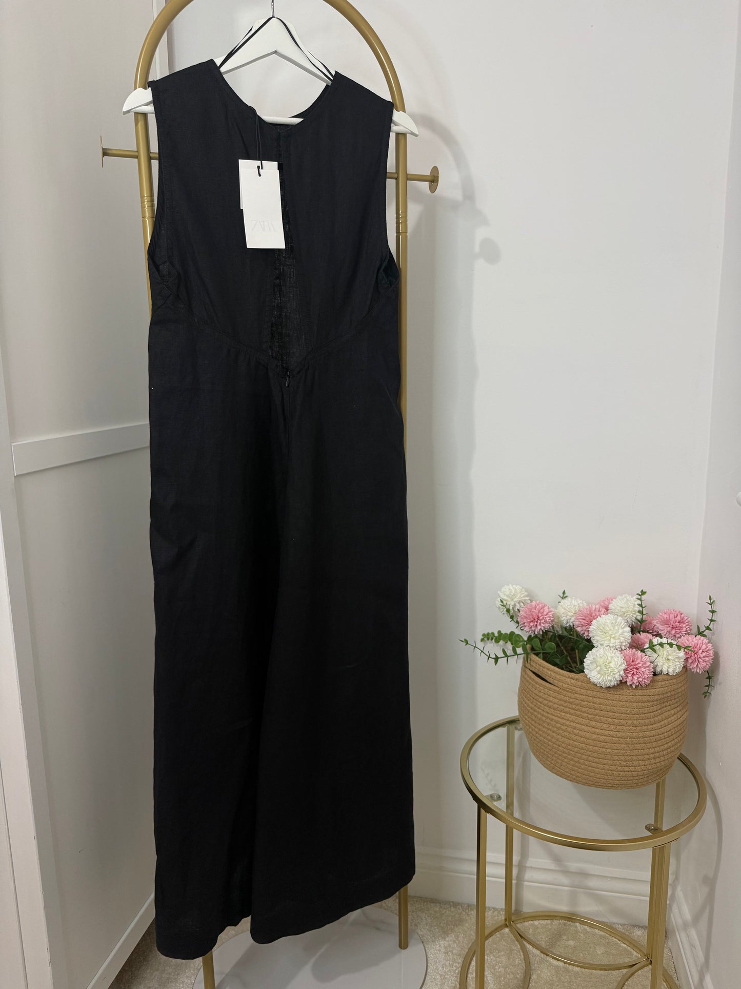 Black linen midi dress