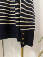     Zara navy striped jumper sleeve with button cuff detail