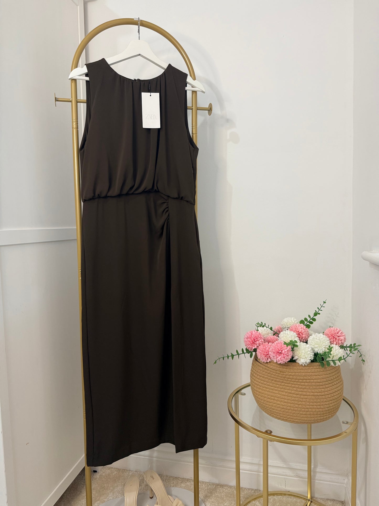 Zara brown Sleeveless Midi dress 7969/232