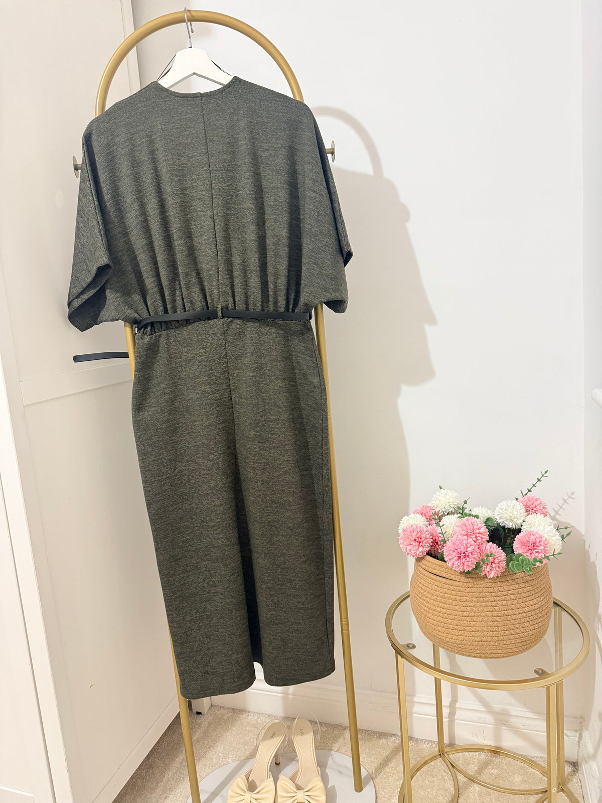     Zara khaki green knit midi dress back view