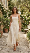 Cream Embroidered Crochet Midi Dress