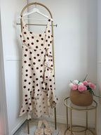 Beige Polka Dot Midi Dress