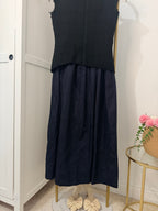 Tweed Denim Combined Sleeveless Midi Dress