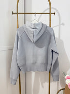     Zara grey hooded knit cardigan back view showing hood