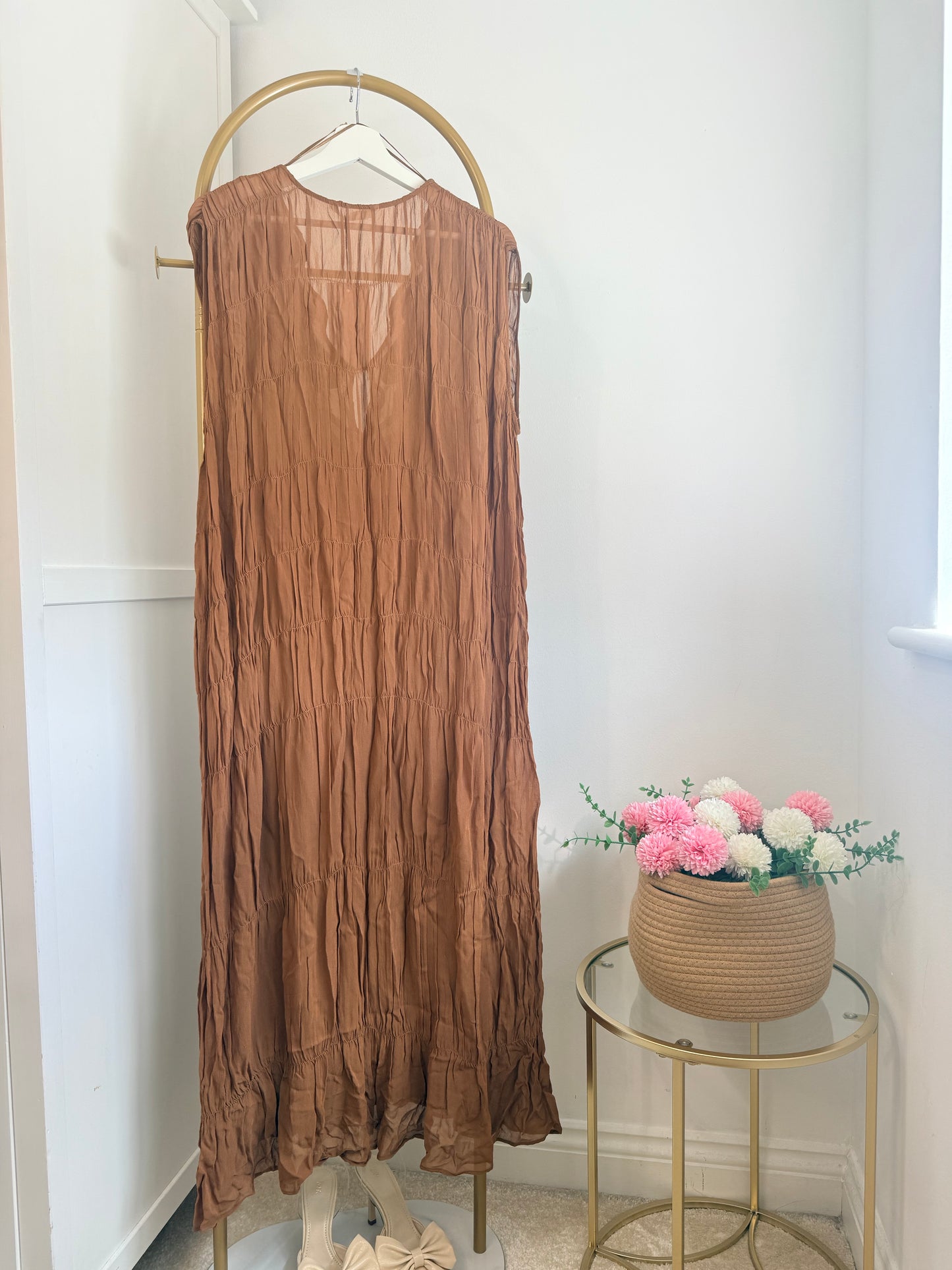 Zara brown embroidered sequins midi dress