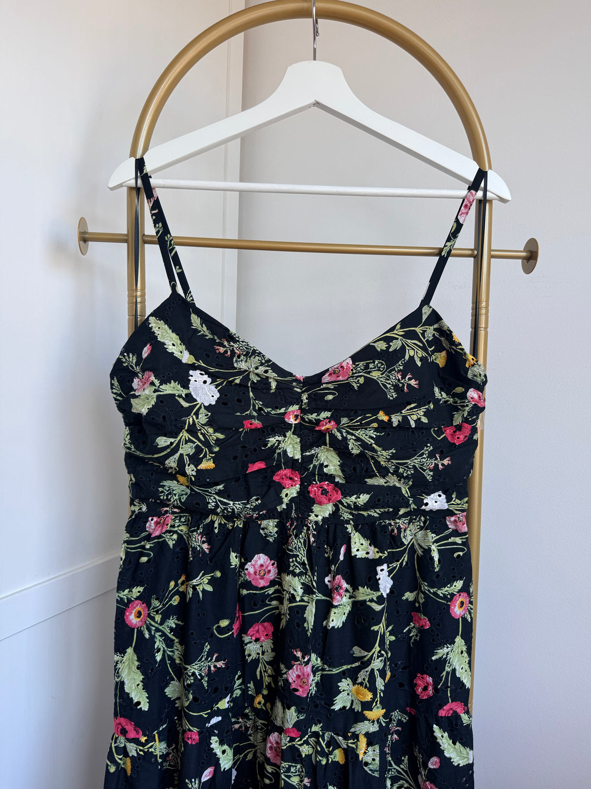Black Floral Embroidered Sleeveless Midi Dress