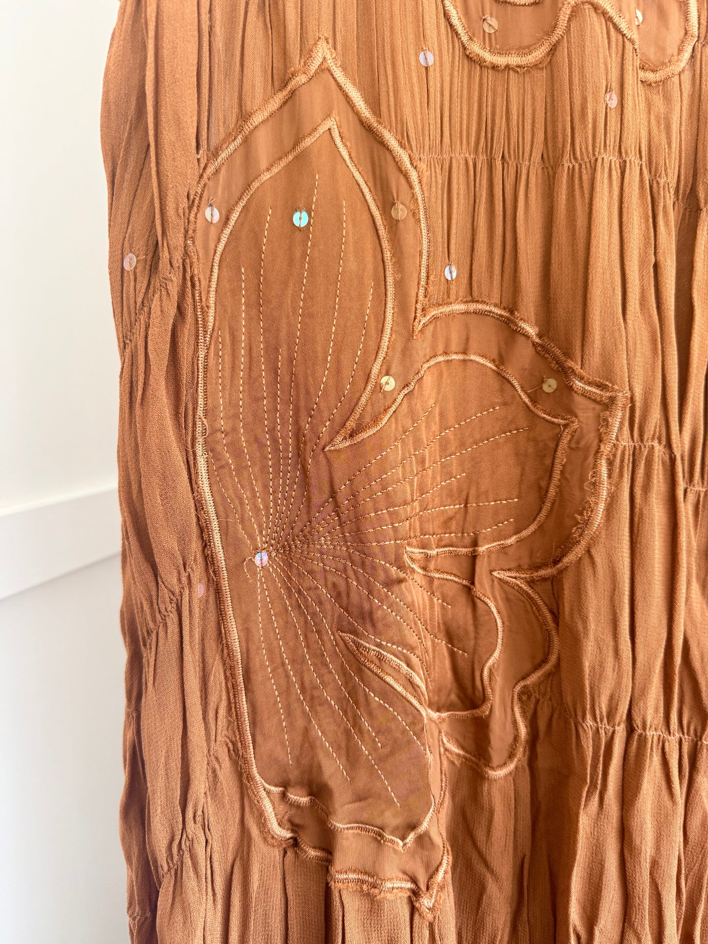Zara brown embroidered sequins midi dress