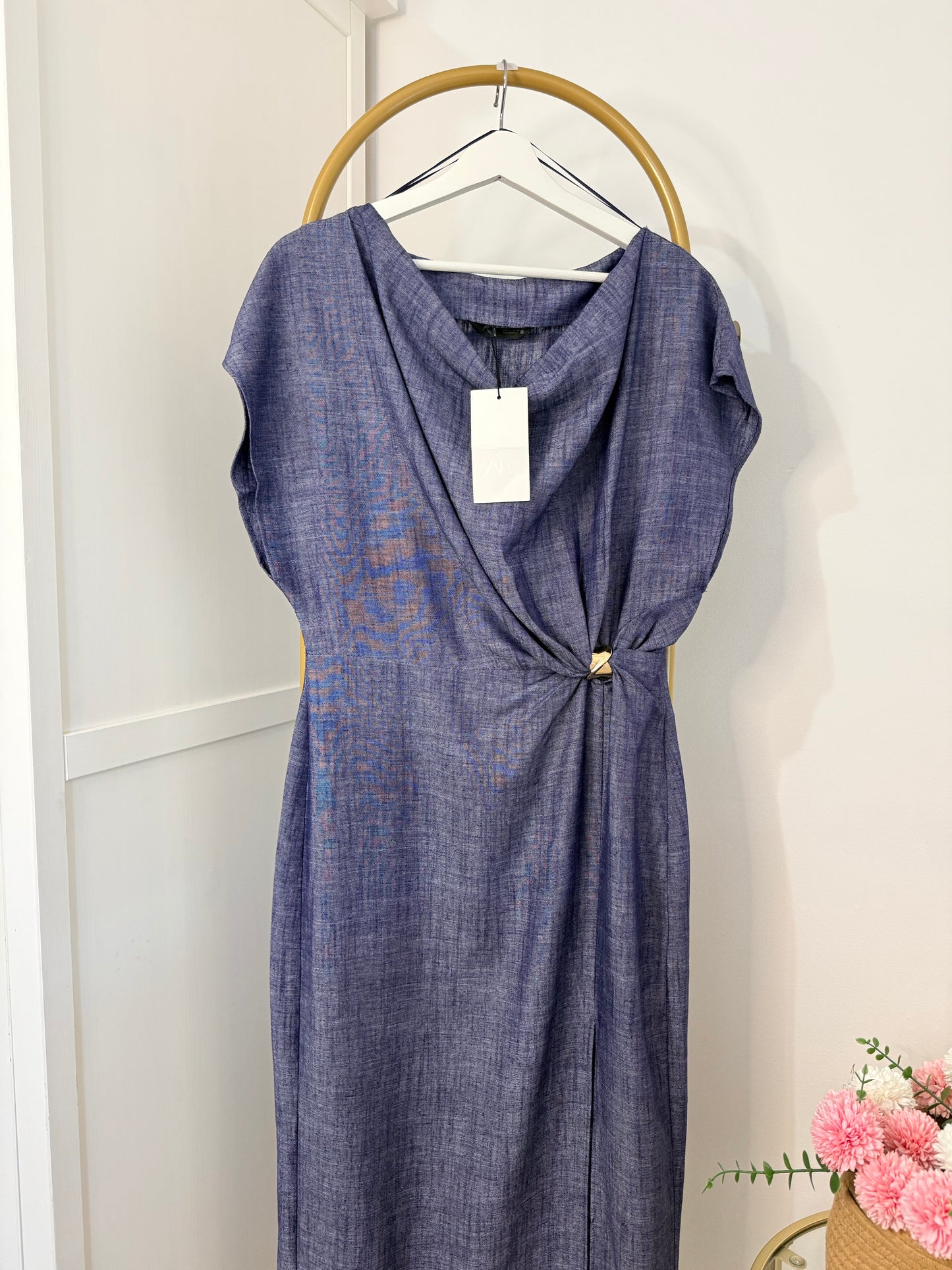 Zara blue short sleeves midi dress 3720/787