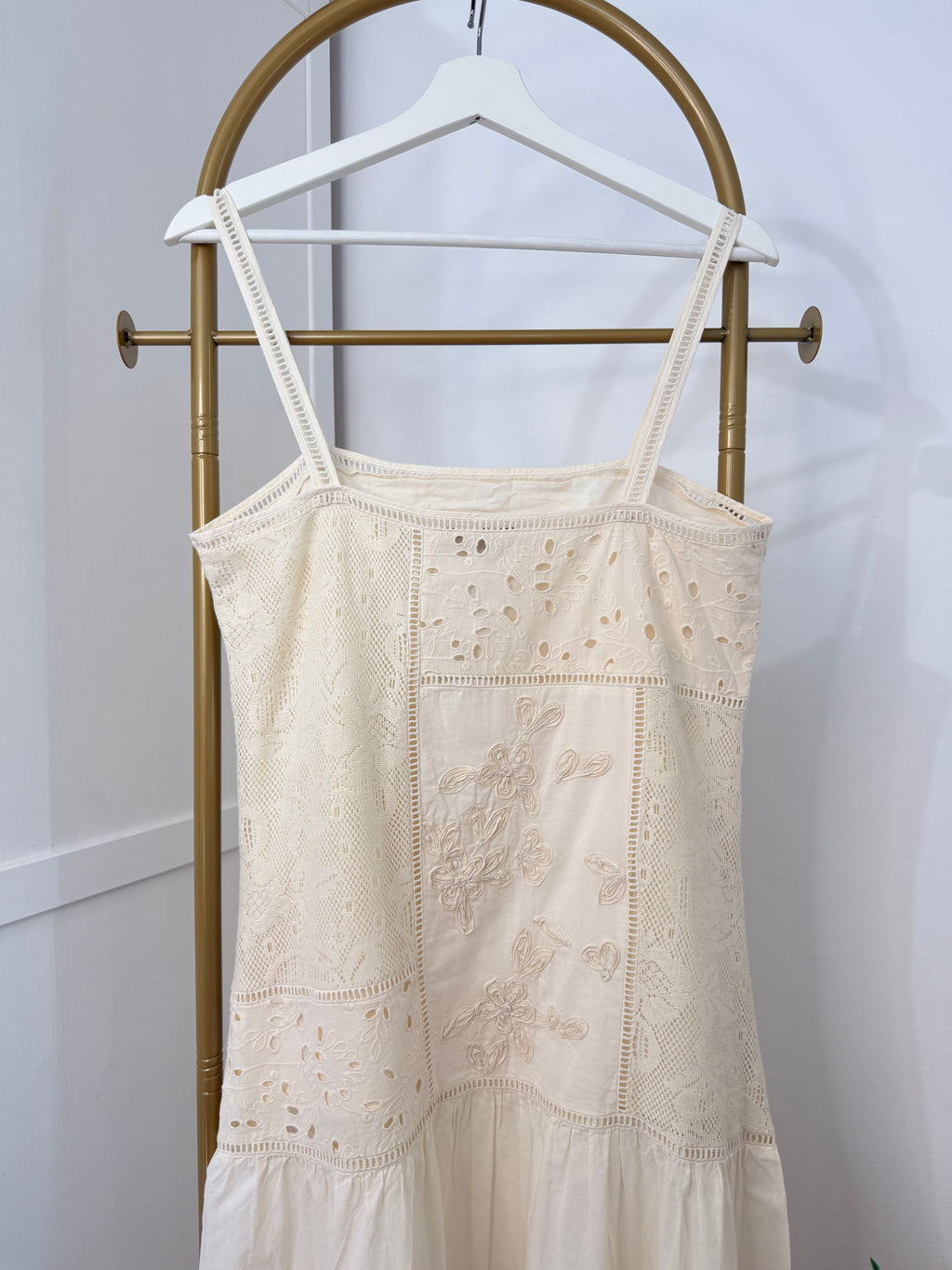 Cream Embroidered Crochet Midi Dress