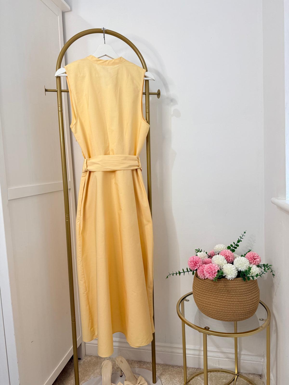 Zara Yellow Sleeveless Poplin Belted Midi Dress 5029/128