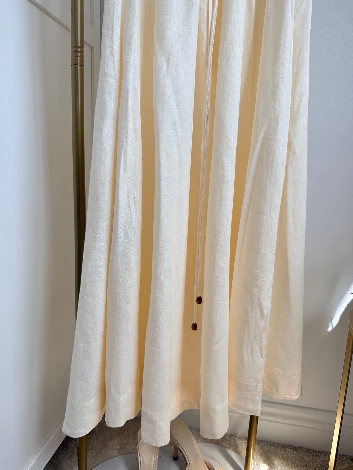 Cream Linen Sleeveless Midi Dress