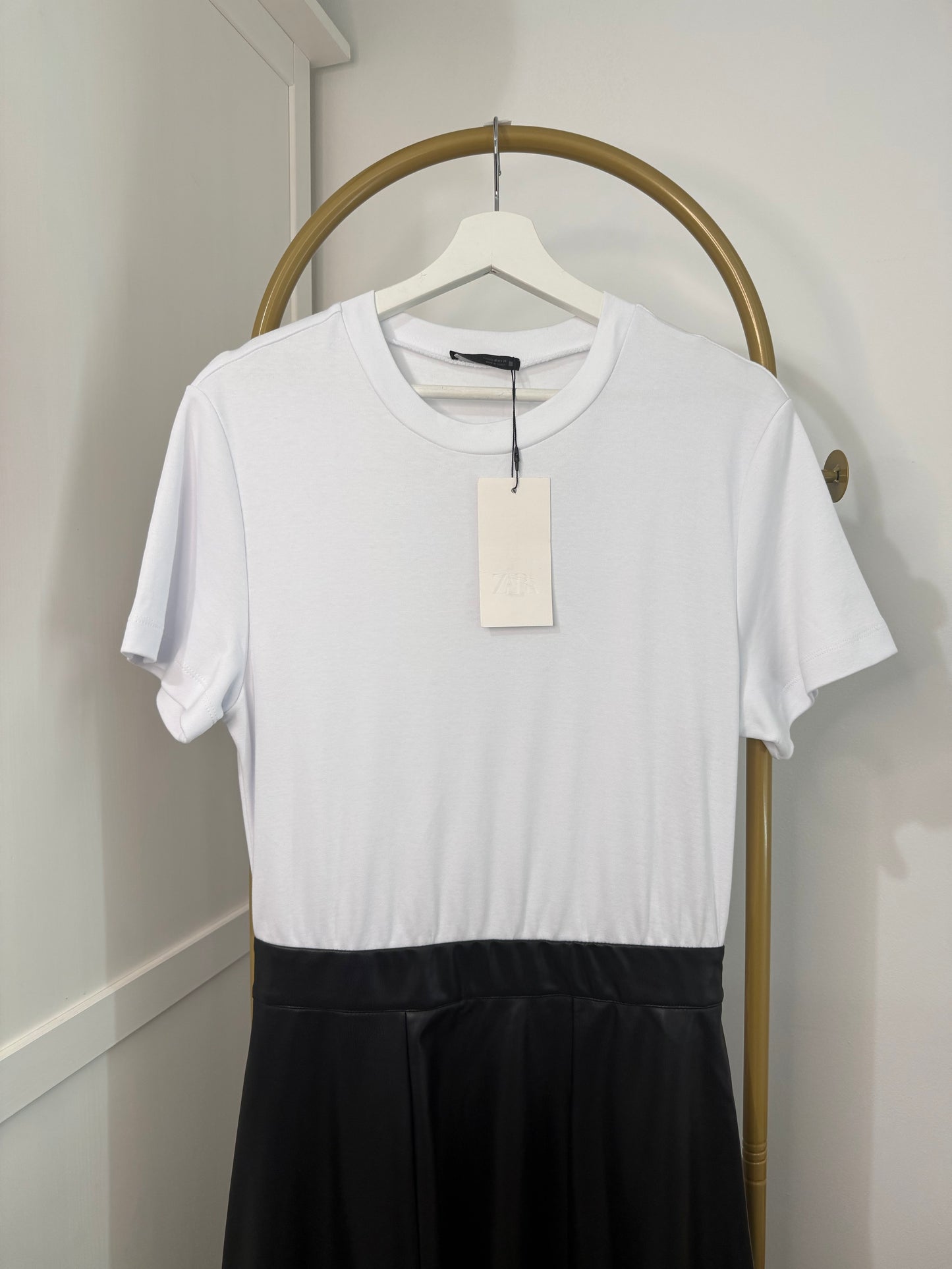 Zara contrast faux leather midi dress