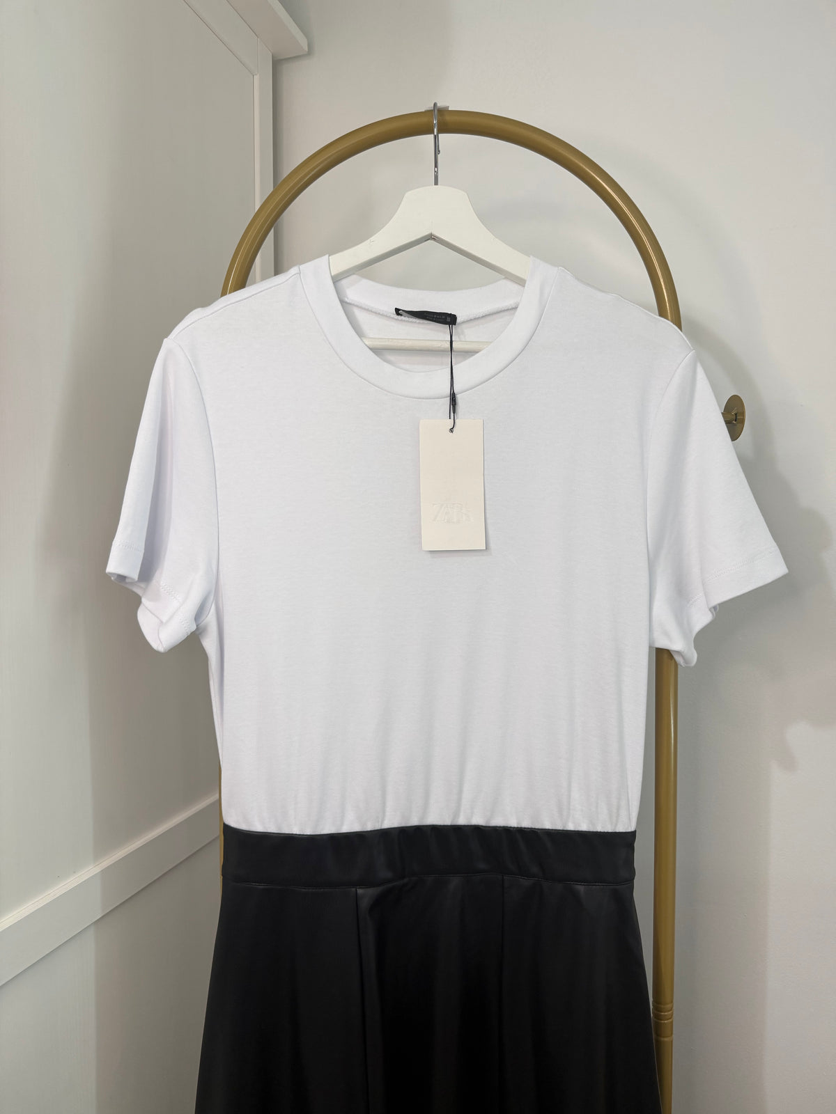 Zara Black White Contrast Faux Leather Midi Dress 5029/203
