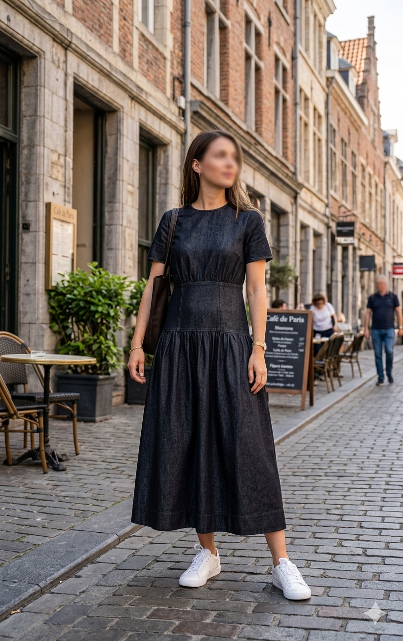 Zara blue denim midi dress