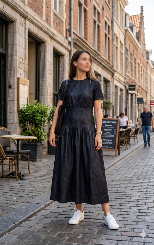 Zara blue denim midi dress