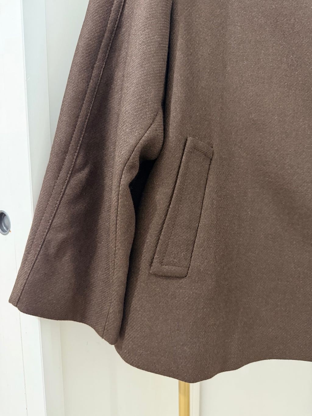     Close-up of pocket on Zara brown wool blend short coat