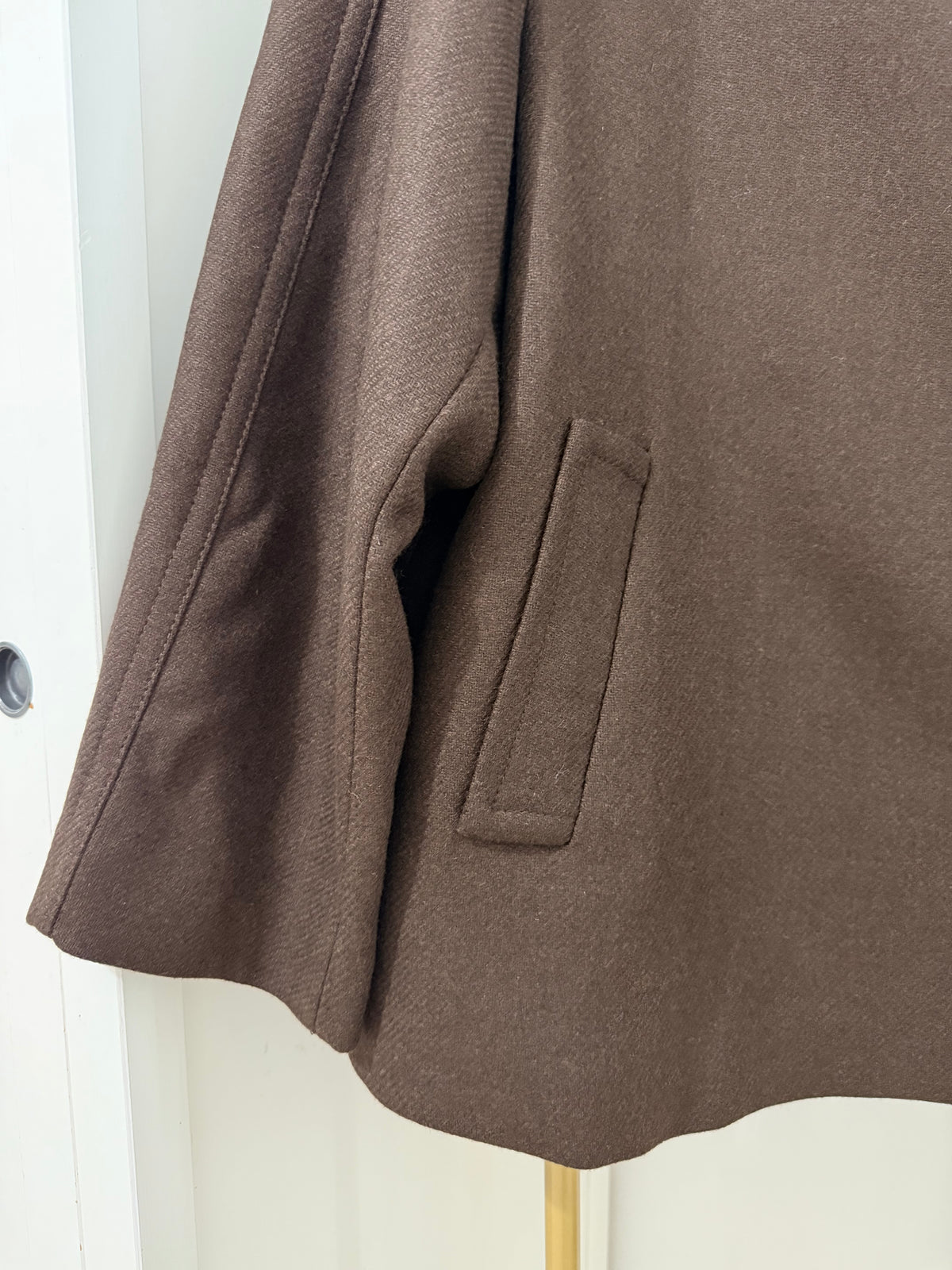     Close-up of pocket on Zara brown wool blend short coat