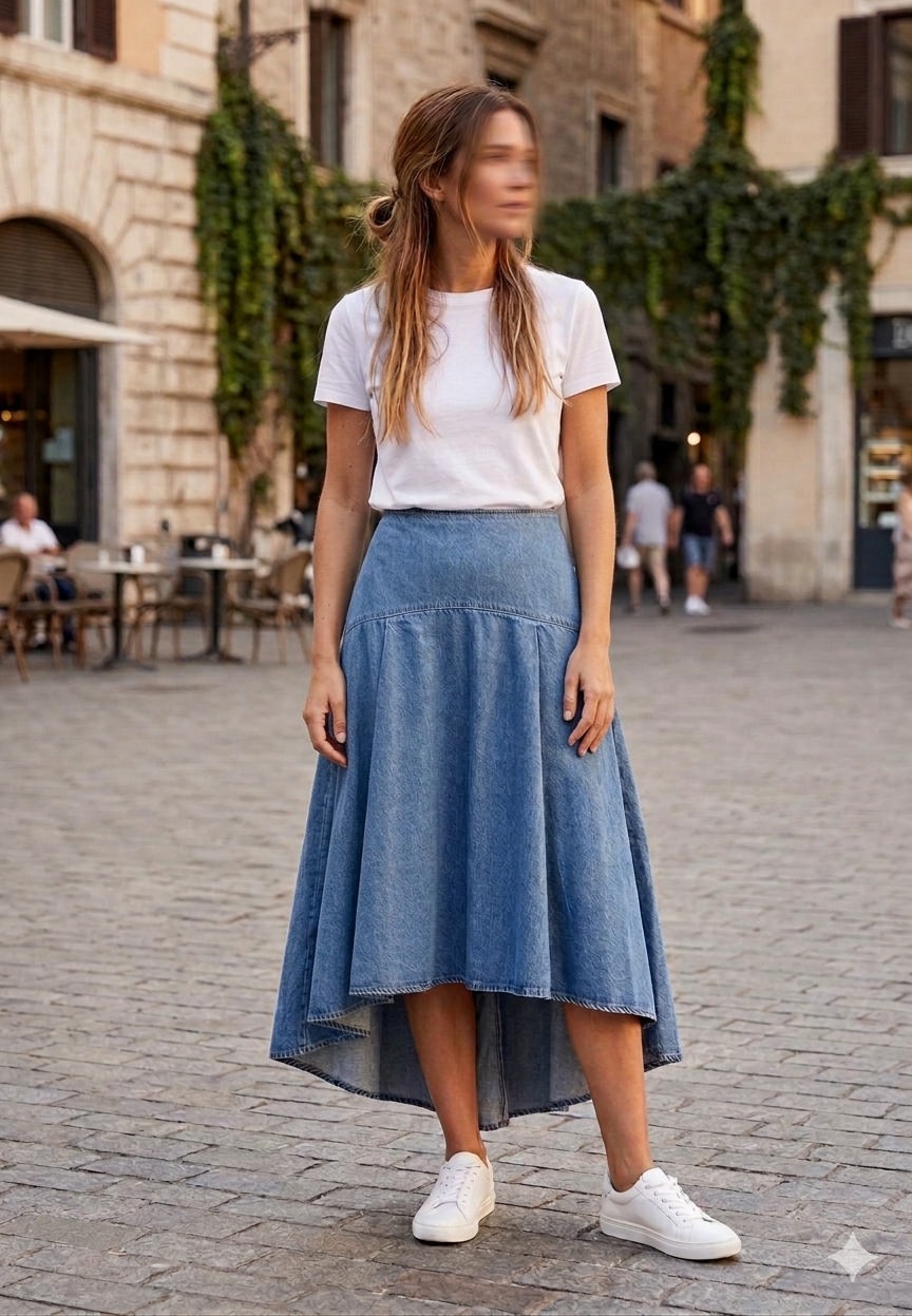Zara blue denim midi skirt