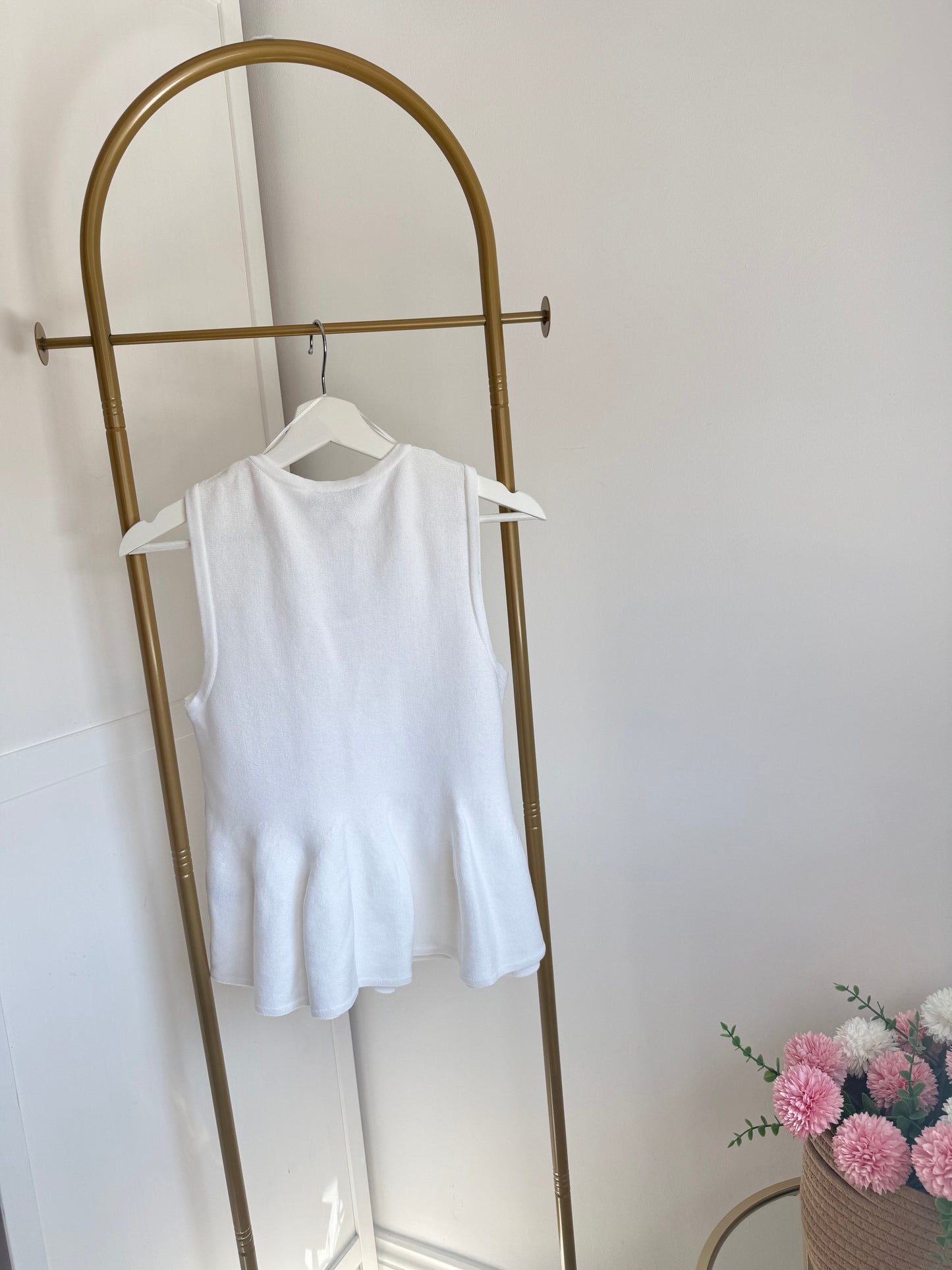zara White Knit Peplum Top 4331/021