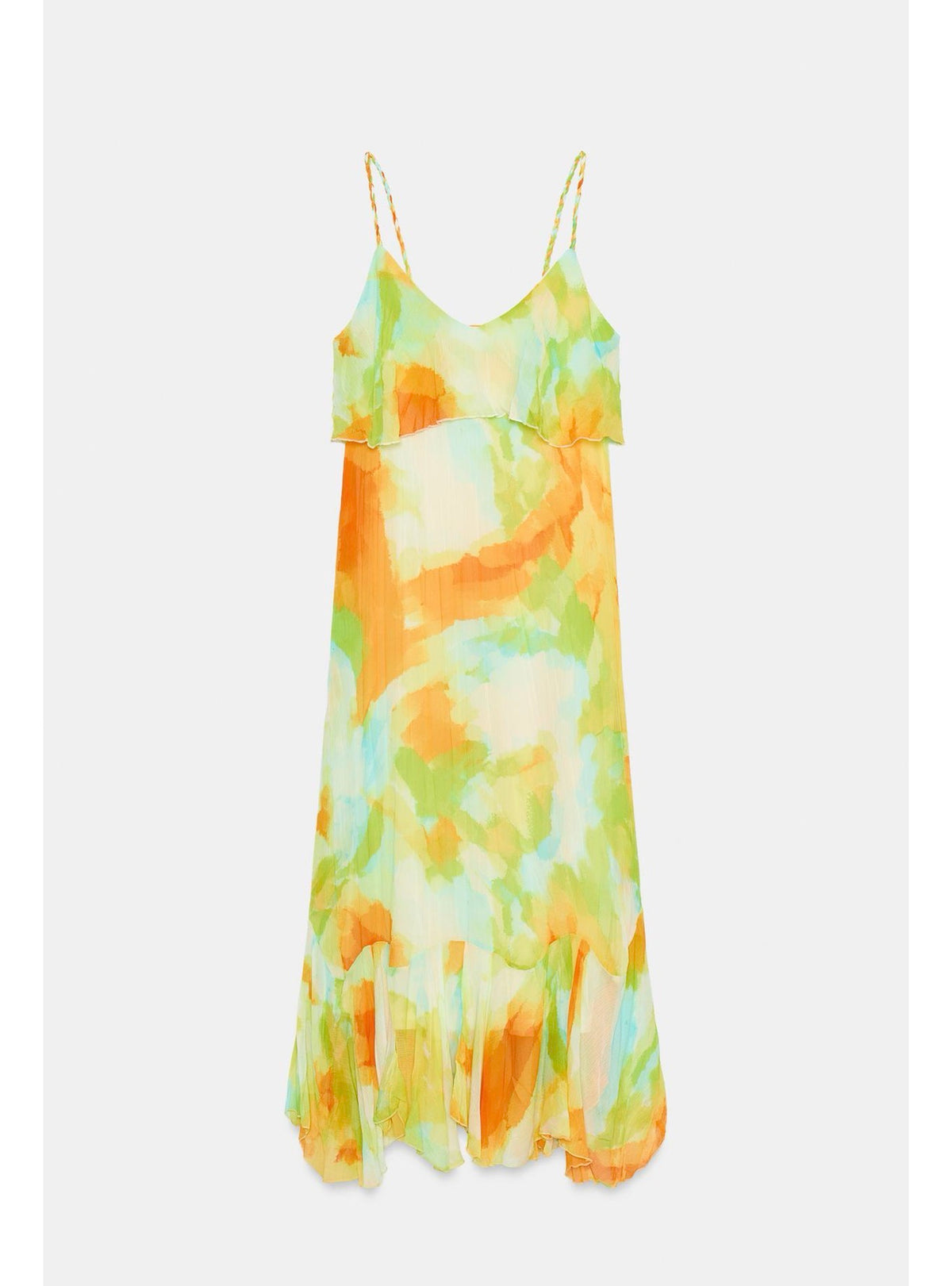 Printed Sleeveless Ruffle Midi Dress