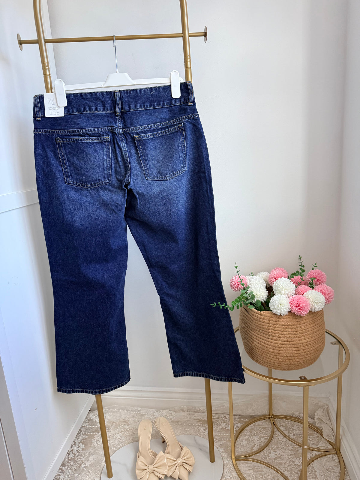     Zara navy blue flare jeans back view