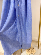 Blue Linen Belted Shirt Dress