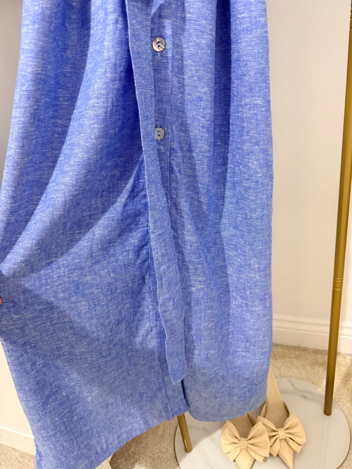 Blue Linen Belted Shirt Dress
