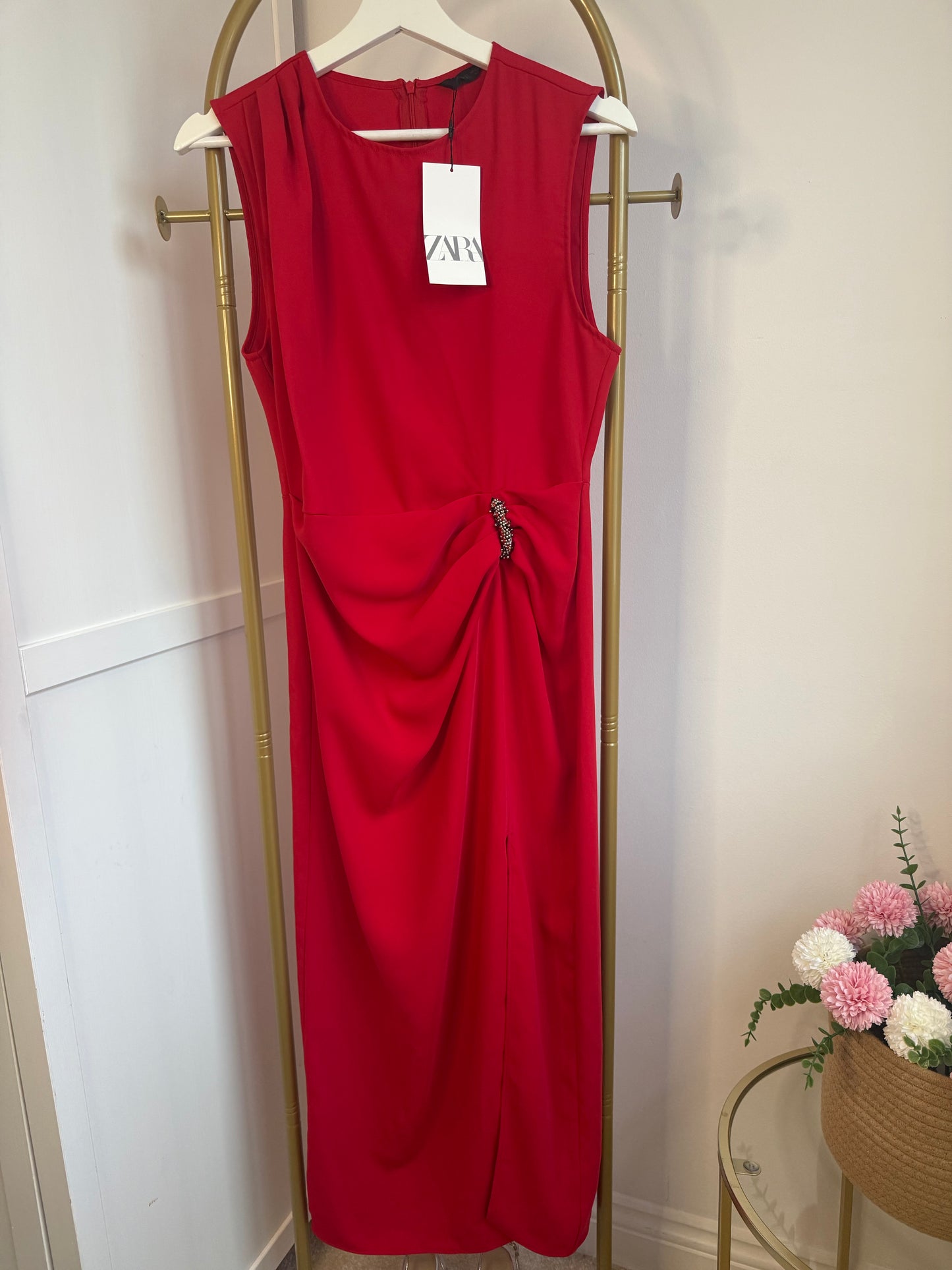Zara Red Midi Dress With Slit