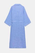 Blue Linen Belted Shirt Dress
