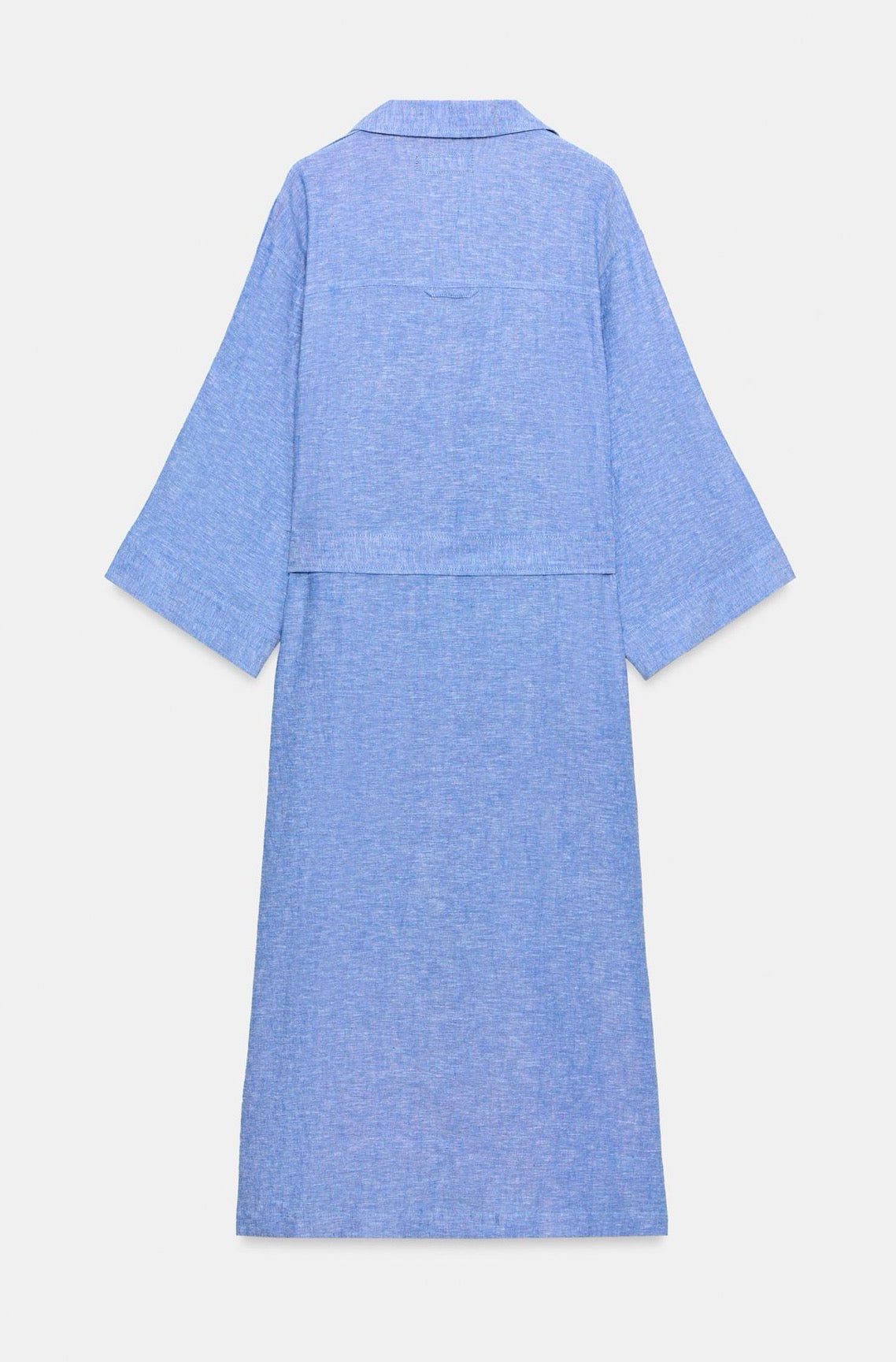 Blue Linen Belted Shirt Dress