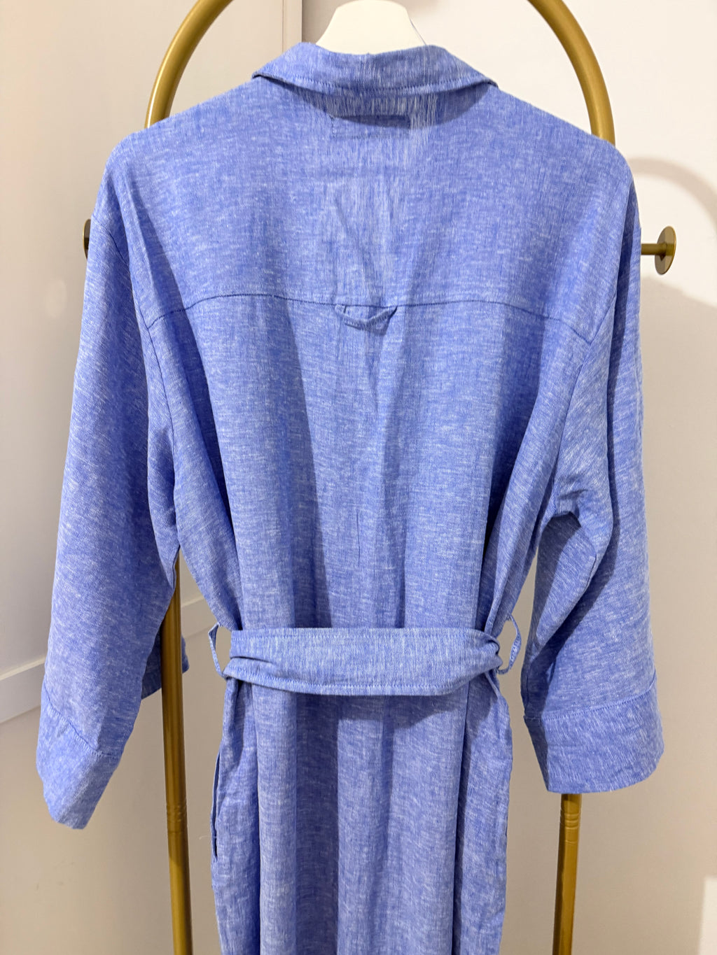 Blue Linen Belted Shirt Dress