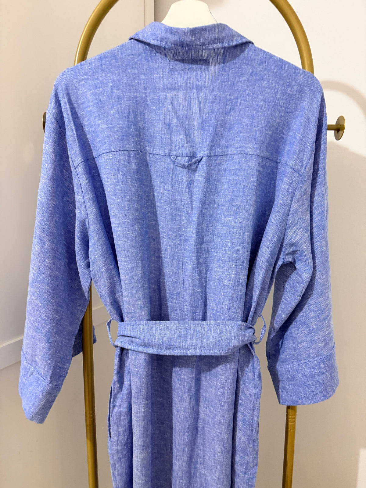 Blue Linen Belted Shirt Dress