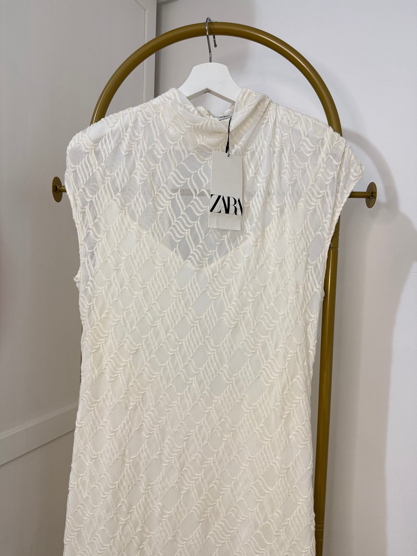 Zara White embroidered Maxi Dress