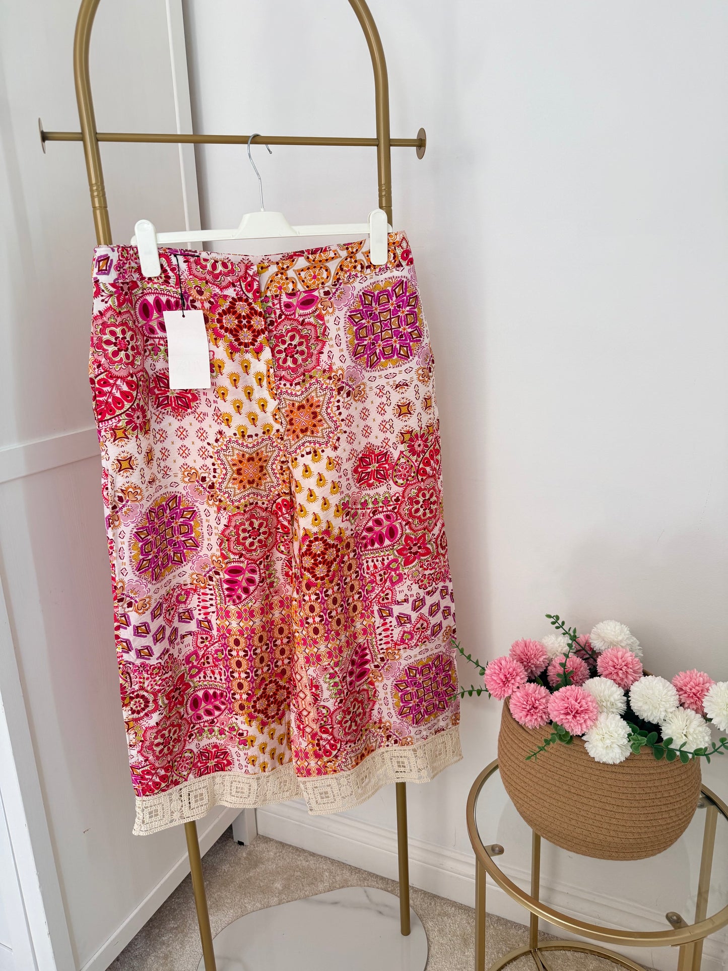 Zara printed crochet cropped trousers