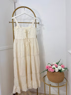 Cream Crochet Embroidered Midi Dress