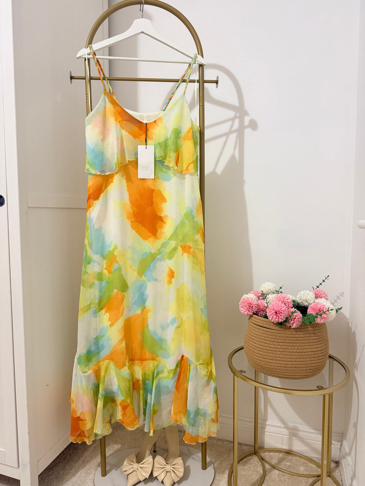 Printed Sleeveless Ruffle Midi Dress