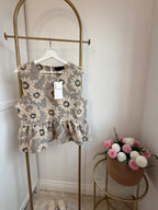     Zara Beige Floral Peplum Knit Top – Front View