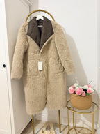     Zara beige faux fur reversible coat front view
