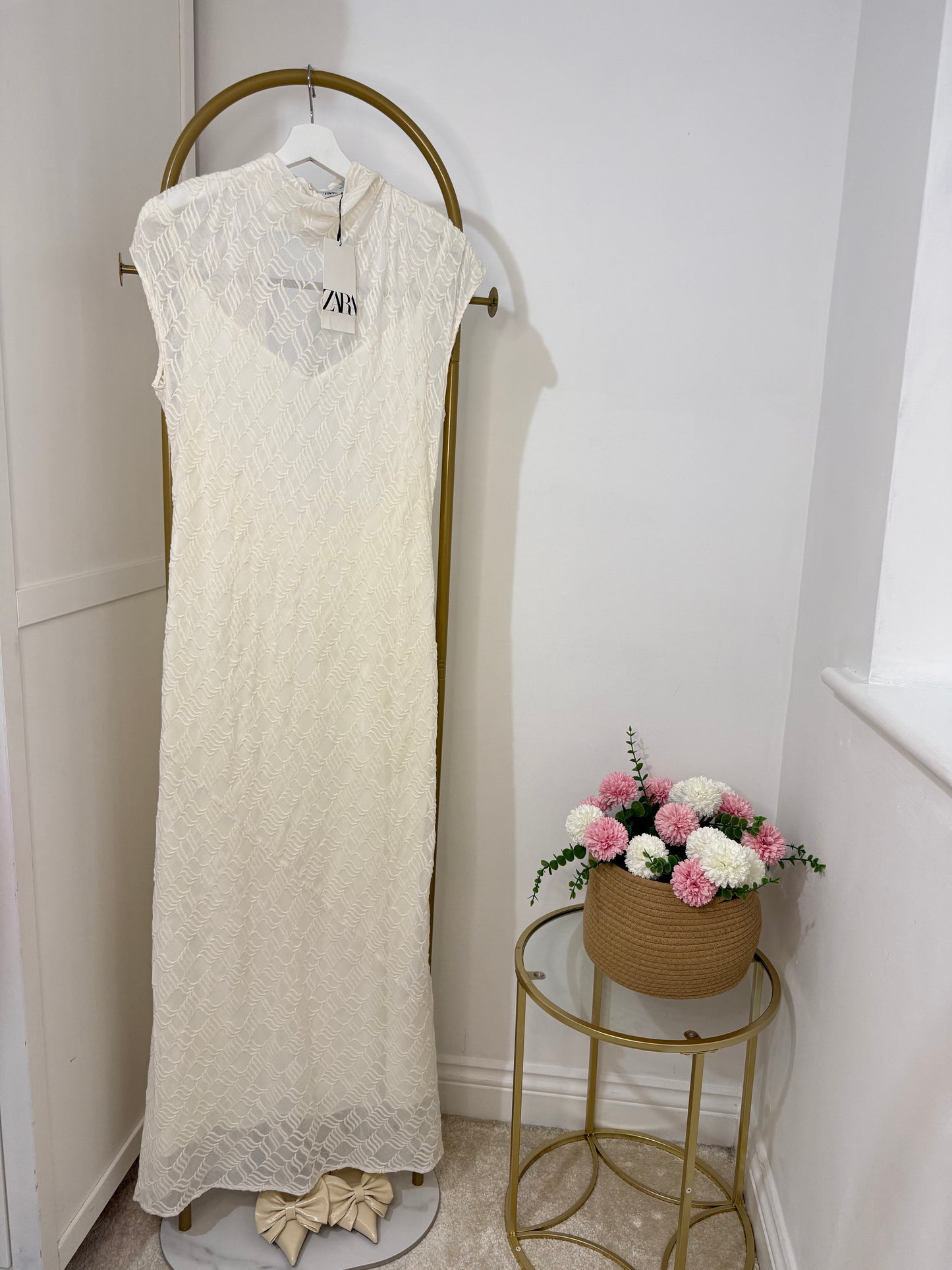 Zara White embroidered Maxi Dress