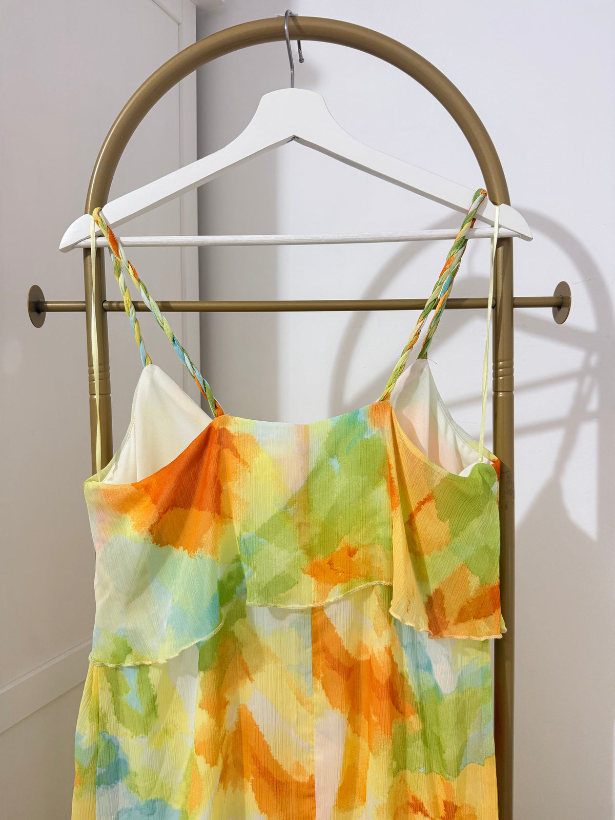 Printed Sleeveless Ruffle Midi Dress
