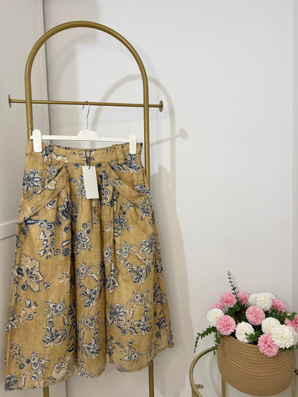 Zara Beige Printed Midi Skirt 8293/020