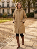     Zara beige padded hooded long trench coat styled on model