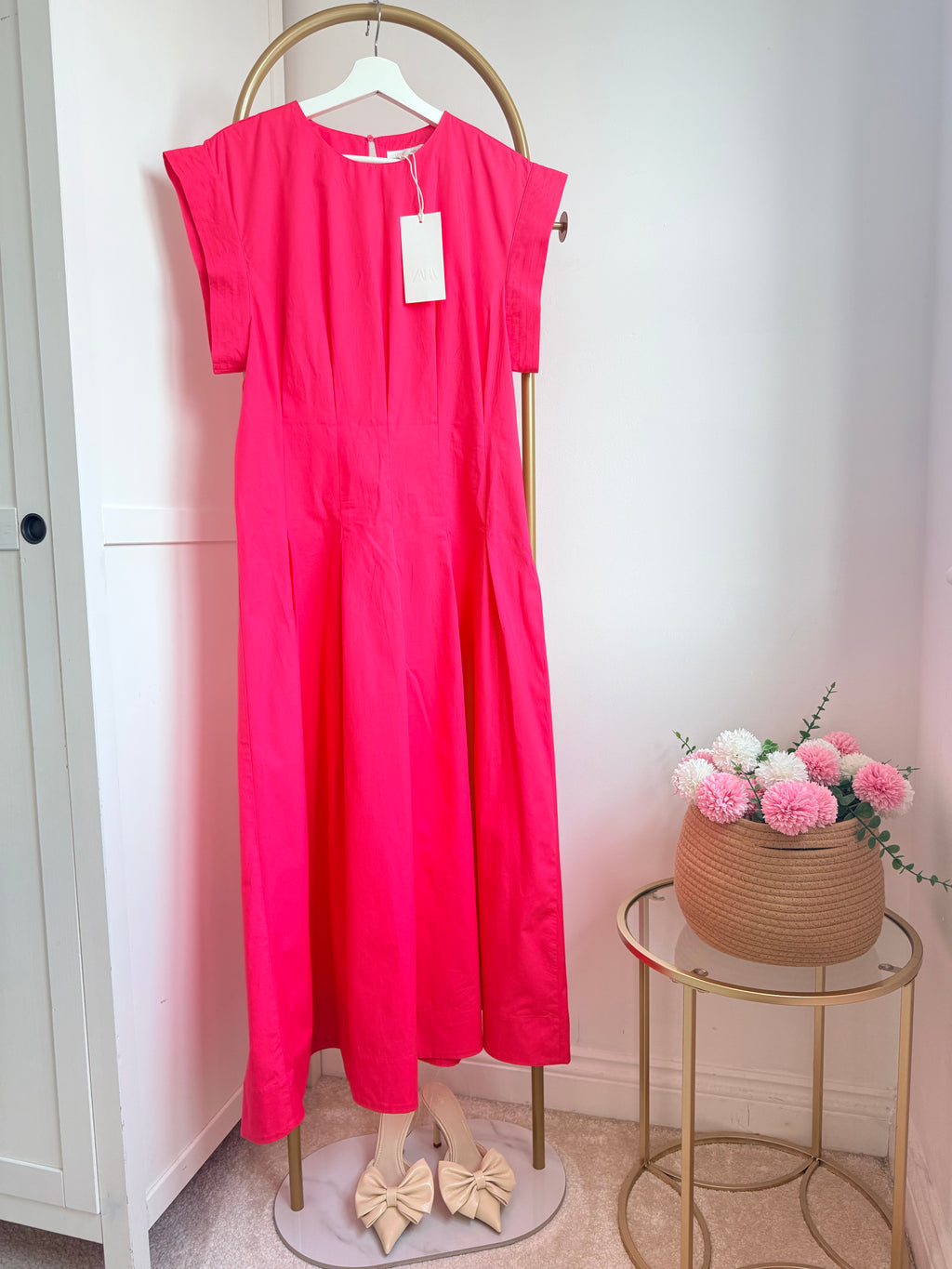 Pink poplin midi dress