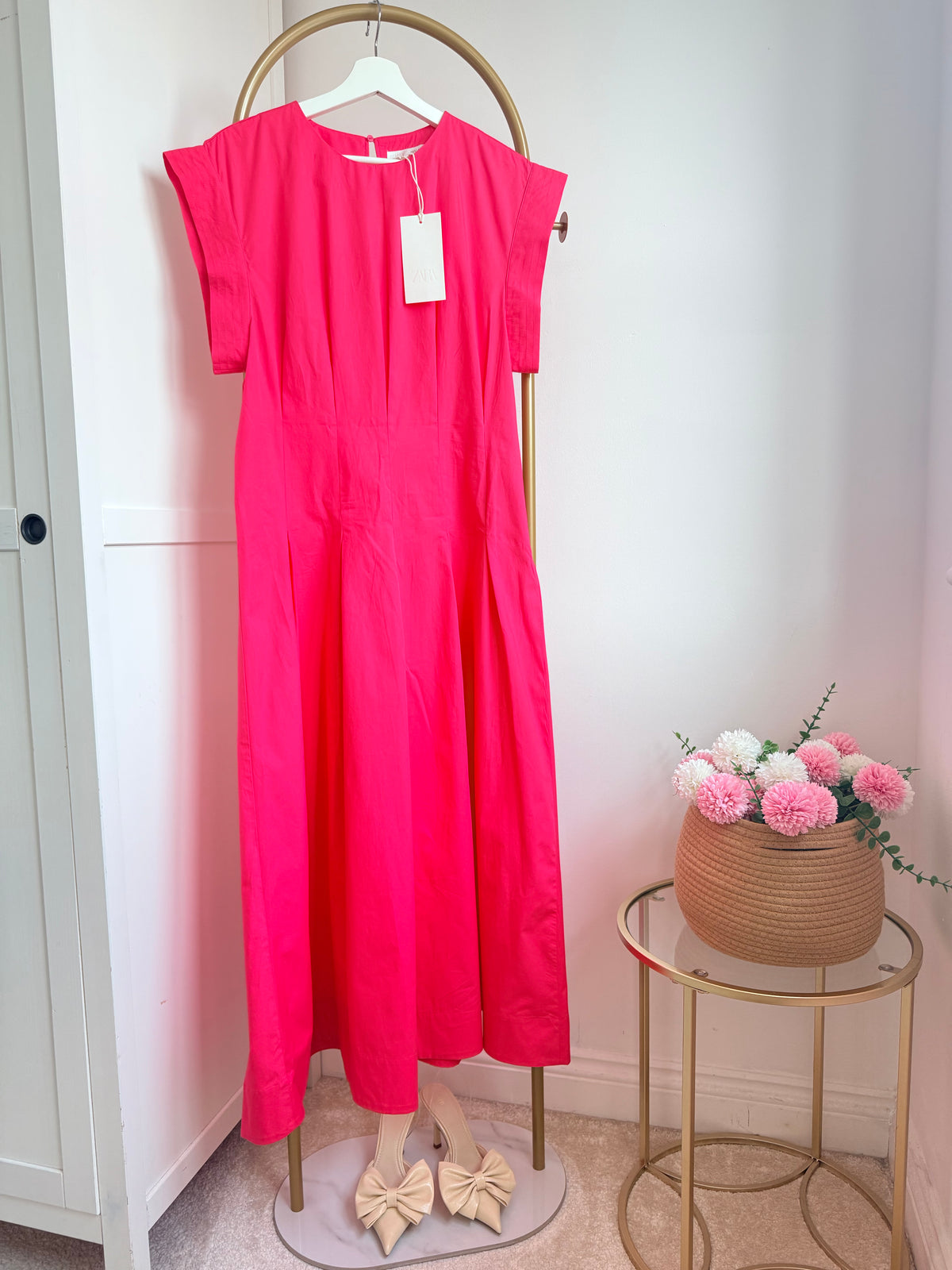 Pink poplin midi dress